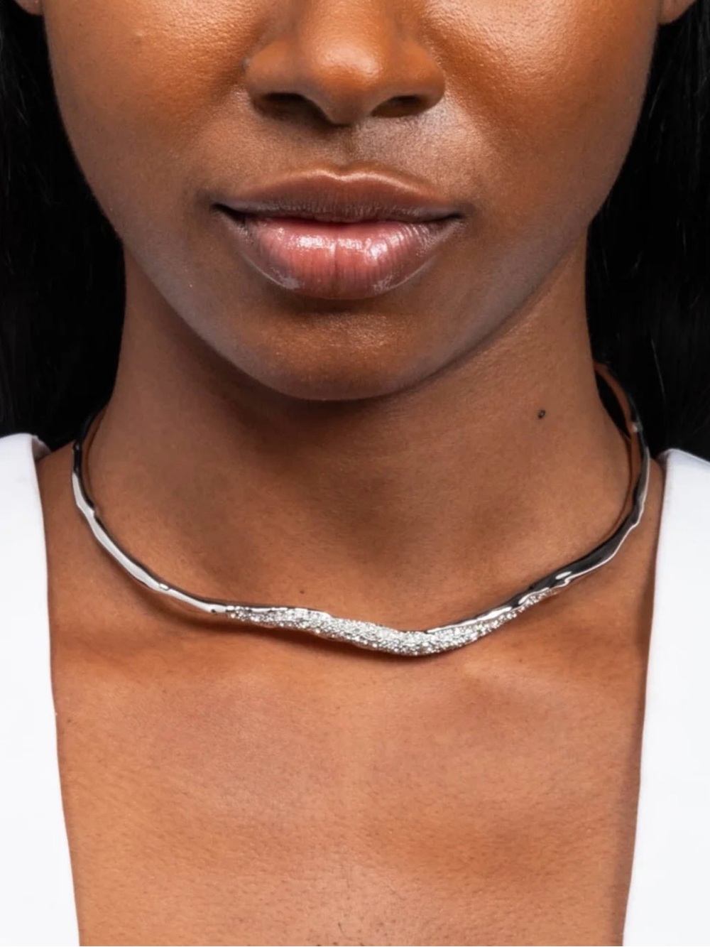 NEW Alexis Bittar Solanales Skinny Collar Necklace Molten Silver Clear CZ AU21
